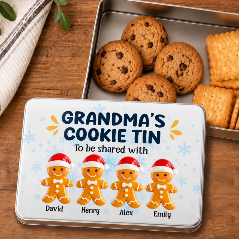 Custom Gingerbread Family Christmas Gifts for Grandma - Personalized Metal Tin - A Tin Full Of Love