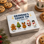 Custom Christmas Character Grandma's Cookie Tin Gifts - Personalized Metal Tin - Christmas Cookie Crew