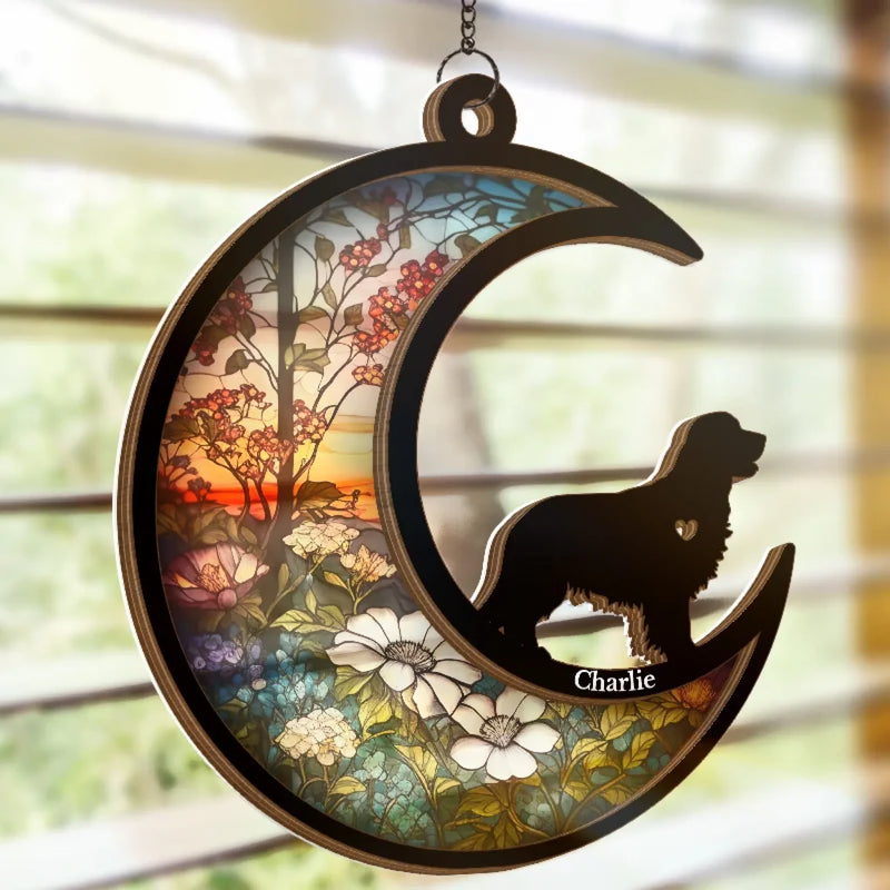 Custom Dog Lover Gifts with Floral Crescent - Personalized Hanging Ornament