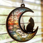 Custom Cat Crescent Moon Decor - Personalized Hanging Suncatcher