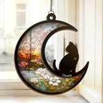 Custom Cat Crescent Moon Decor - Personalized Hanging Suncatcher