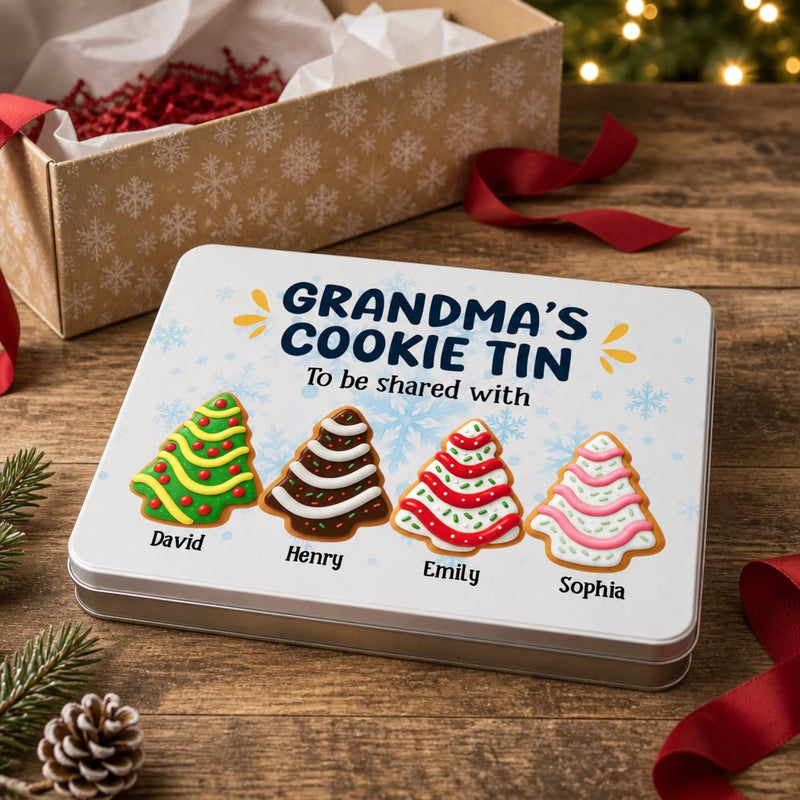 Custom Grandma's Christmas Cookie Gifts - Personalized Metal Tin - Sweet Memories Start Here