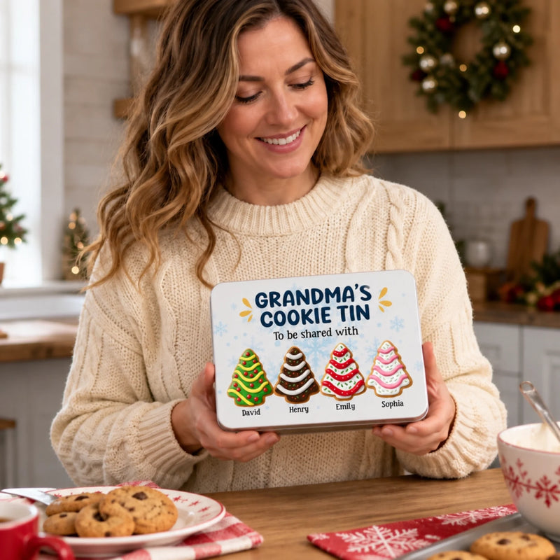 Custom Grandma's Christmas Cookie Gifts - Personalized Metal Tin - Sweet Memories Start Here