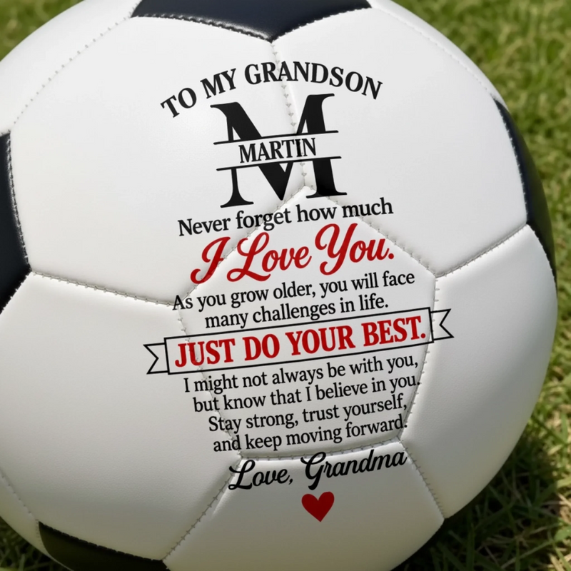 Custom Never Forget How Much I Love You Gifts for Grandsons - Personalized Soccer Ball - Stay Strong Trust Yourself