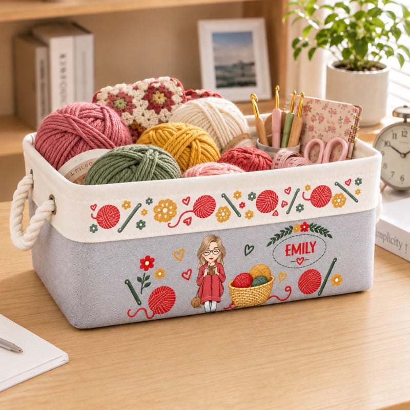 Custom Knitting Character Gifts for Yarn Lovers - Personalized Storage Basket - Handmade Moments Bring Joy