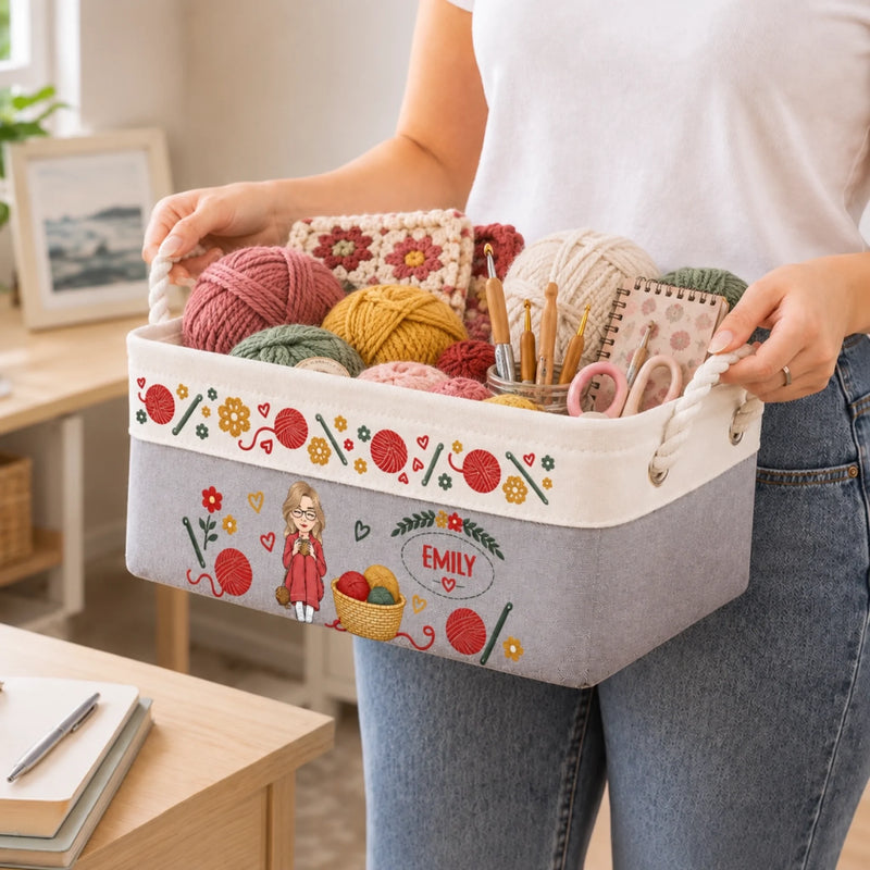 Custom Knitting Character Gifts for Yarn Lovers - Personalized Storage Basket - Handmade Moments Bring Joy