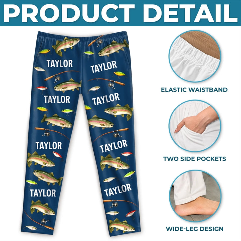 Custom Trout Fishing Gifts for Anglers - Personalized Pajama Pants - Big Fish