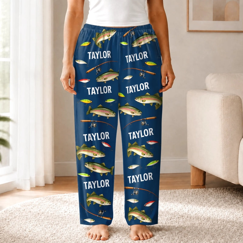 Custom Trout Fishing Gifts for Anglers - Personalized Pajama Pants - Big Fish