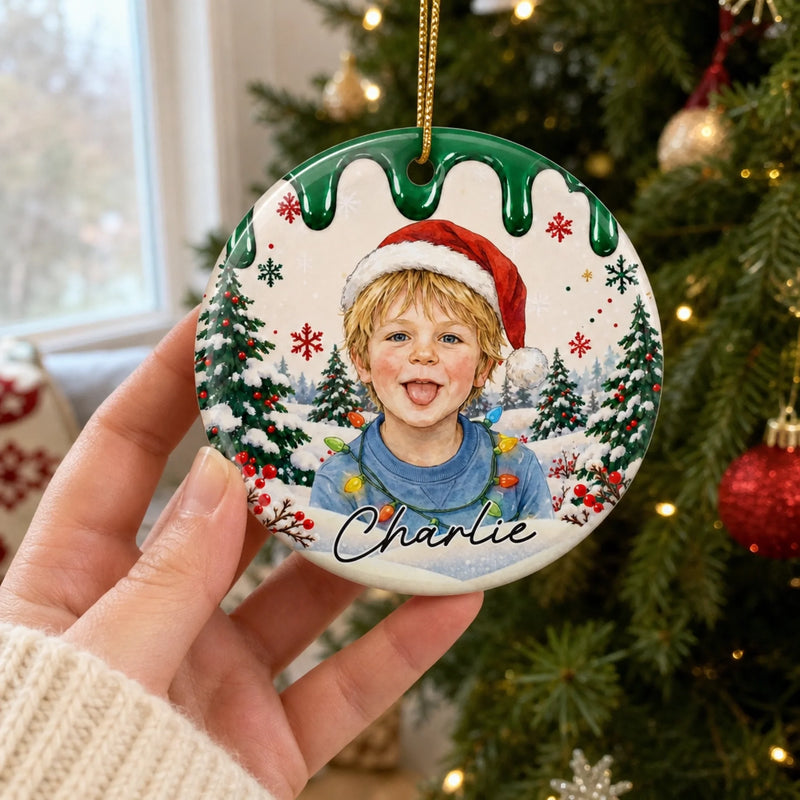 Custom Photo Christmas Portrait Gifts - Personalized Christmas Ornament - Little Hearts Full Of Joy