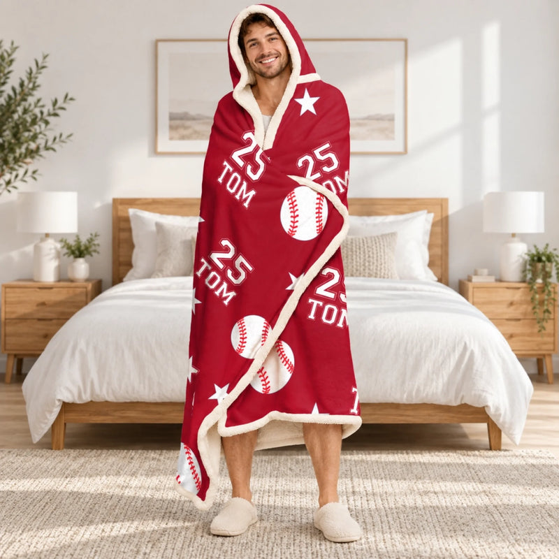 Custom Baseball Name & Number Gifts - Personalized Wearable Blanket Hoodie - One Passion