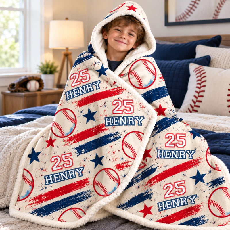 Custom Baseball Name Number Gifts for Baseball Players - Personalized Wearable Blanket Hoodie - Play Hard