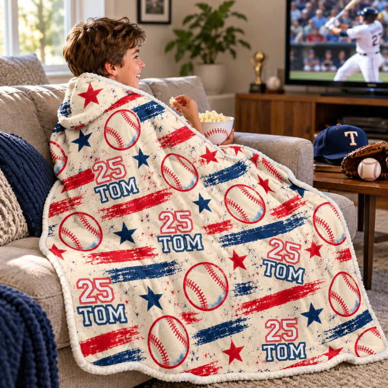 Custom Baseball Name Number Gifts for Baseball Players - Personalized Wearable Blanket Hoodie - Play Hard