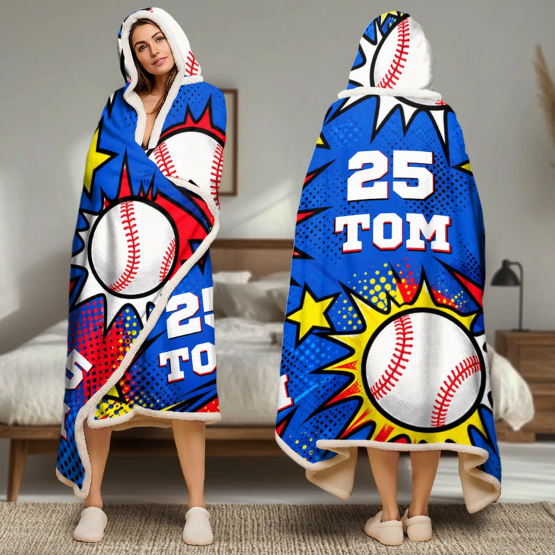 Custom Baseball Number Name Gifts - Personalized Wearable Blanket Hoodie - Swing Big