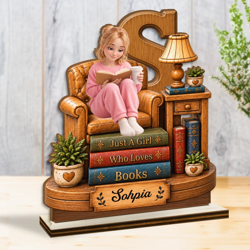 Custom Just A Girl Who Loves Books Gifts - Personalized 2-Layered Wooden Plaque With Flat Stand- Lost In A Good Book