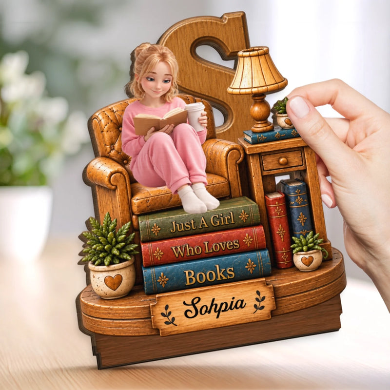 Custom Just A Girl Who Loves Books Gifts - Personalized 2-Layered Wooden Plaque With Flat Stand- Lost In A Good Book