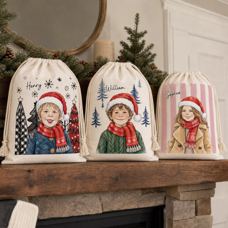 Personalized Drawstring Gift Bag - Christmas Gift For Kids, Family - A Little More Merry Together