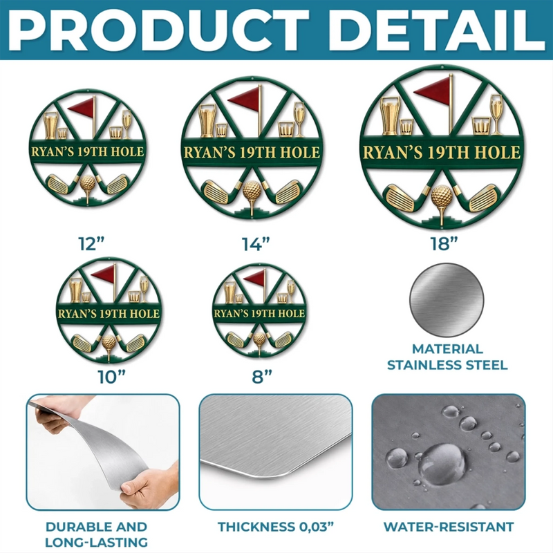 Custom Golf 19th Hole Gifts - Personalized Shaped Metal Sign - Chasing Birdies All Day