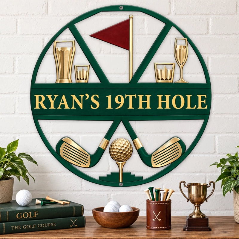 Custom Golf 19th Hole Gifts - Personalized Shaped Metal Sign - Chasing Birdies All Day