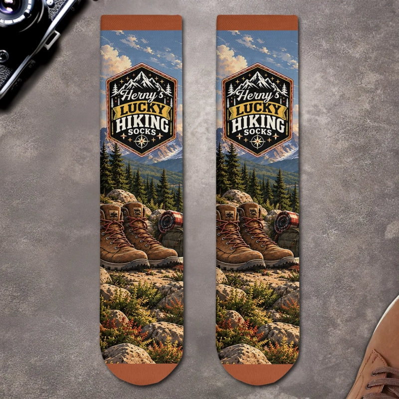 Custom Lucky Hiking Socks Hiking Gifts - Personalized Crew Socks - Take The Scenic Route