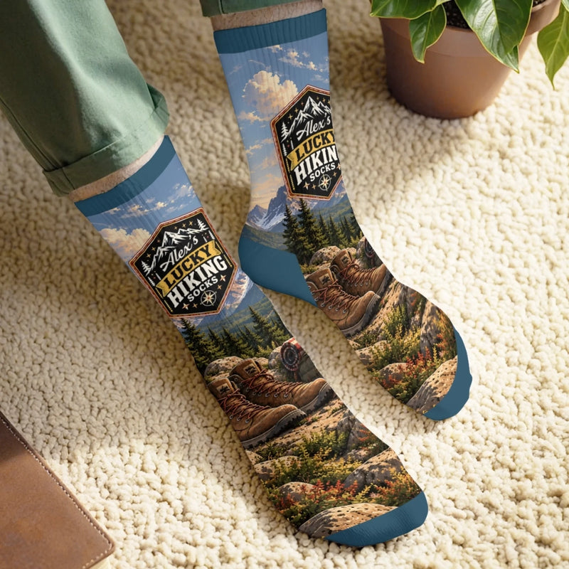 Custom Lucky Hiking Socks Hiking Gifts - Personalized Crew Socks - Take The Scenic Route