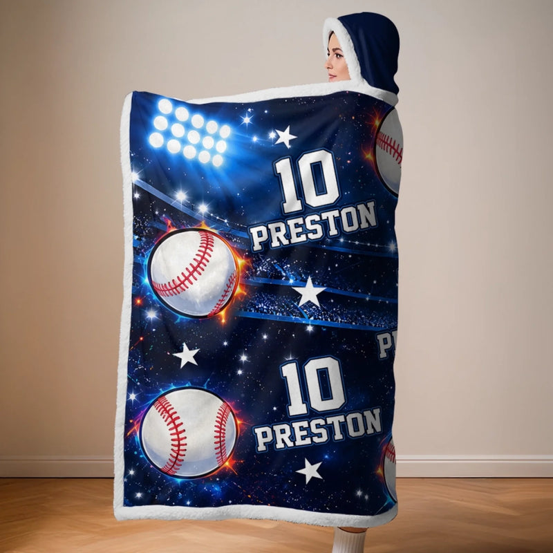 Custom Baseball Name Number Kids Gifts - Personalized Wearable Blanket Hoodie - Big Dream