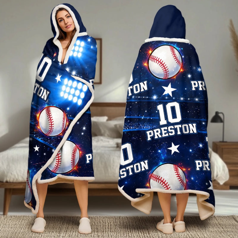 Custom Baseball Name Number Kids Gifts - Personalized Wearable Blanket Hoodie - Big Dream