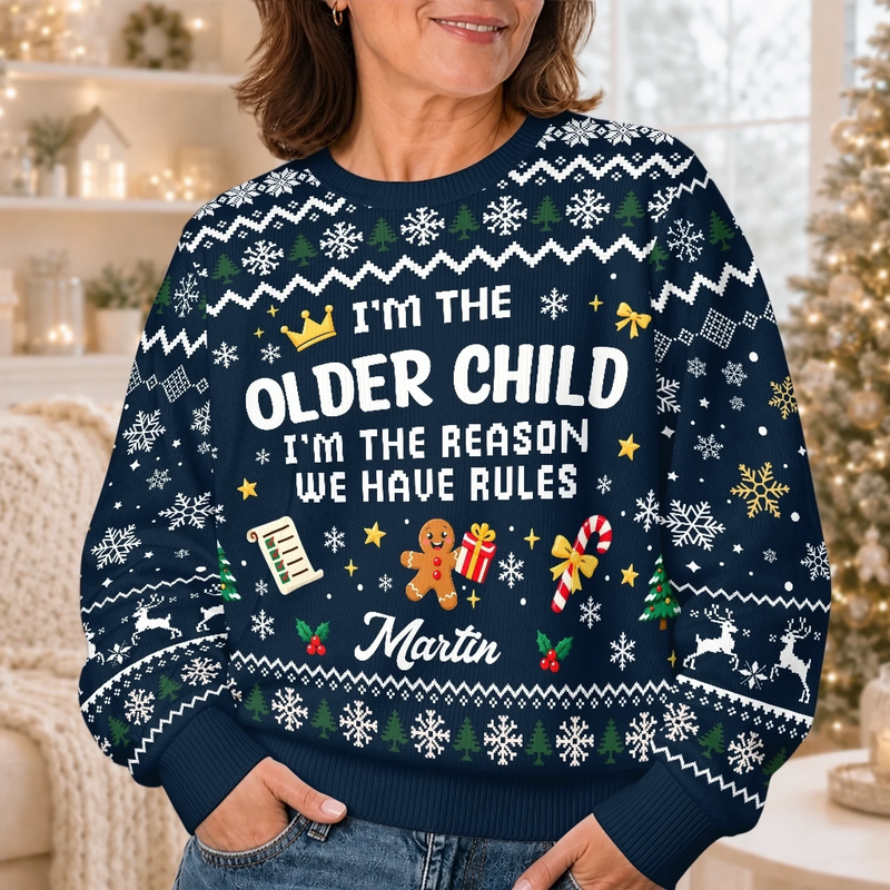 Custom I'm the Older Child Christmas Gifts for Kids - Personalized Christmas Sweater - I'm The One