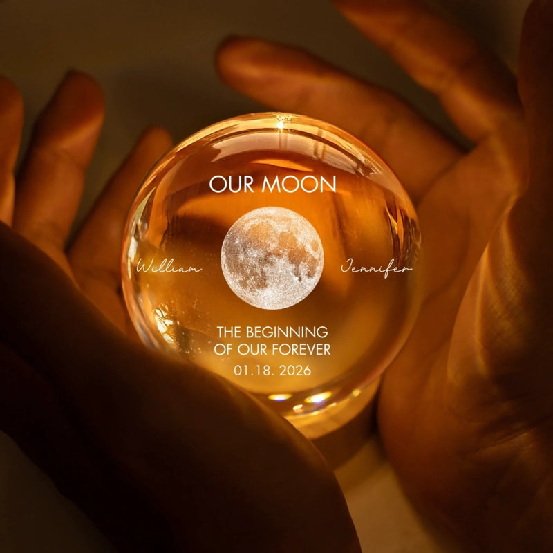 Custom Our Moon Couple Anniversary Gifts - Personalized Crystal Globe Lamp - Our Moon