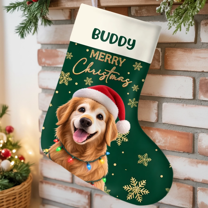 Custom Photo Merry Christmas Gifts for Dog Lovers - Personalized Christmas Stocking - Feliz Navidog