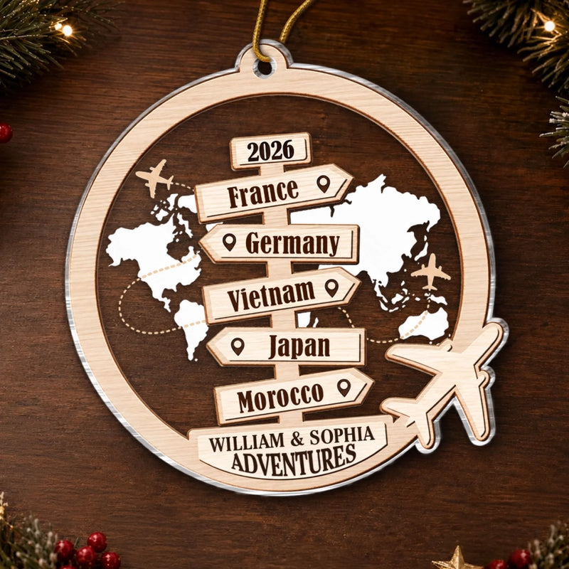 Custom Travel Couple Christmas Decor - Personalized Acrylic Ornament - Memories Made Around The World