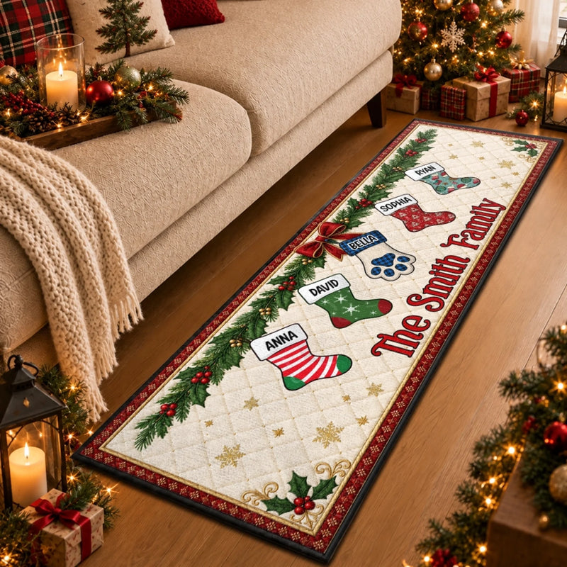 Custom Family Christmas Stocking Gifts - Personalized Christmas Runner Rug - Blessed Family