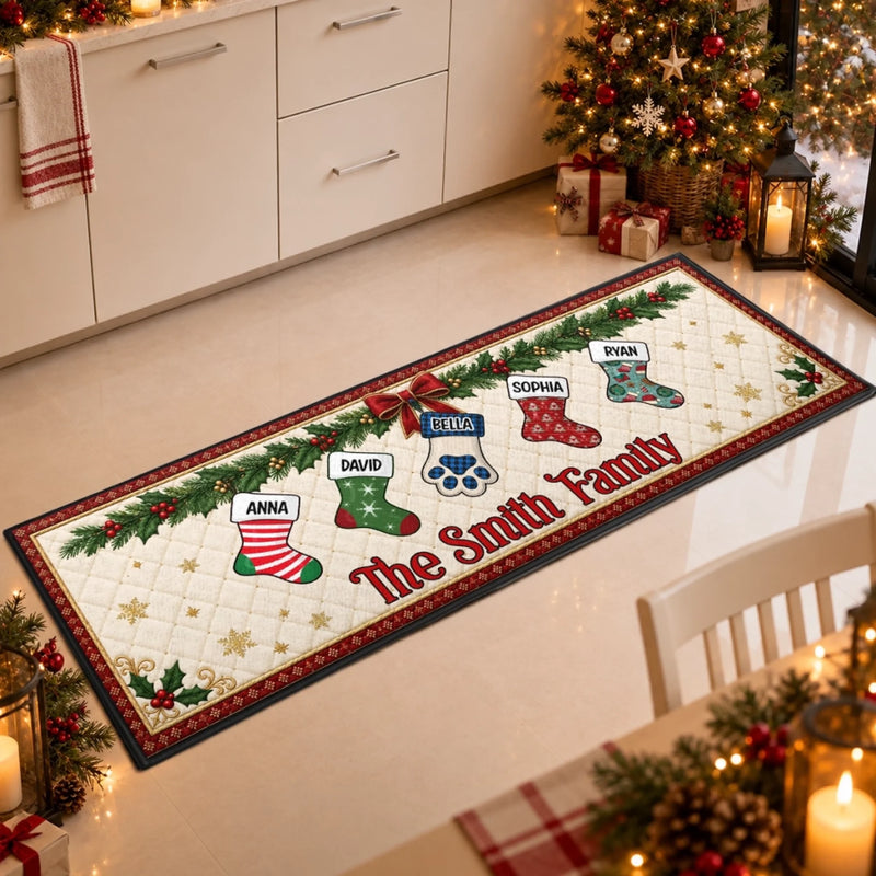 Custom Family Christmas Stocking Gifts - Personalized Christmas Runner Rug - Blessed Family