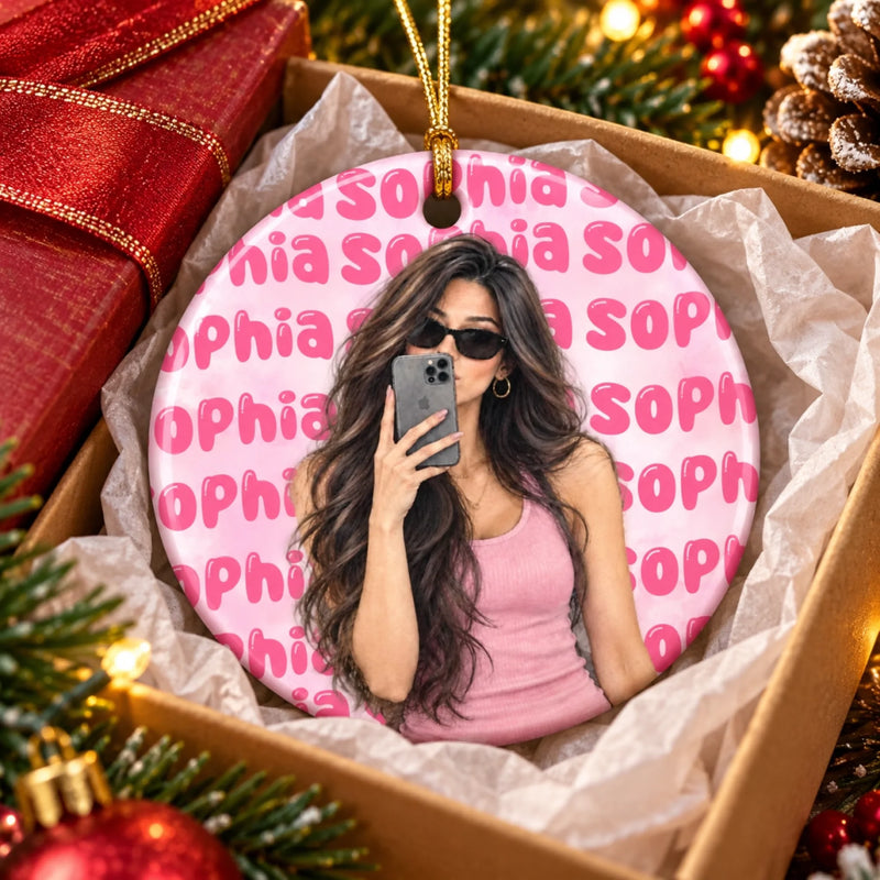 Custom Christmas Gifts - Personalized Ceramic Ornament - Simple, Special