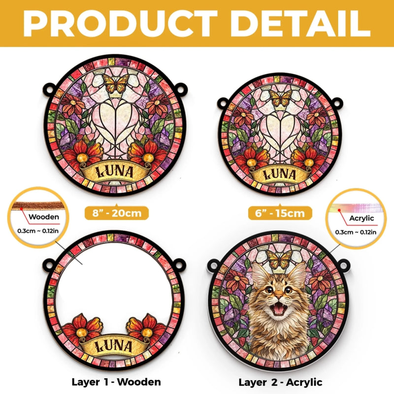 Custom Cat Stained Glass Suncatcher - Personalized Photo Hanging Window Ornament - Life Is Better With You