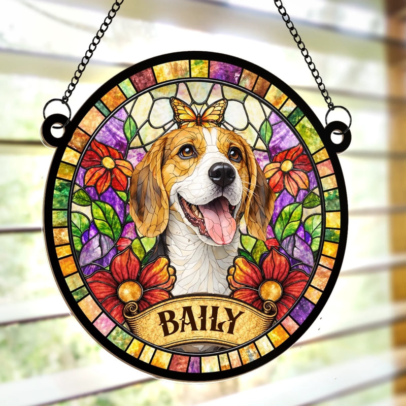 Custom Cat Stained Glass Suncatcher - Personalized Photo Hanging Window Ornament - Life Is Better With You