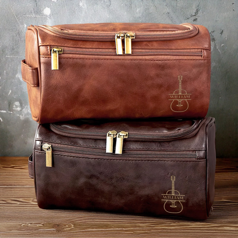 Personalized Leather Toiletry Bag - Gift For Guitarists, Music Lovers -