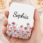 Custom Purple Floral Name Gifts - Personalized Compact Mirror - Blooming With Beauty