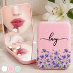 Custom Purple Floral Name Gifts - Personalized Compact Mirror - Blooming With Beauty