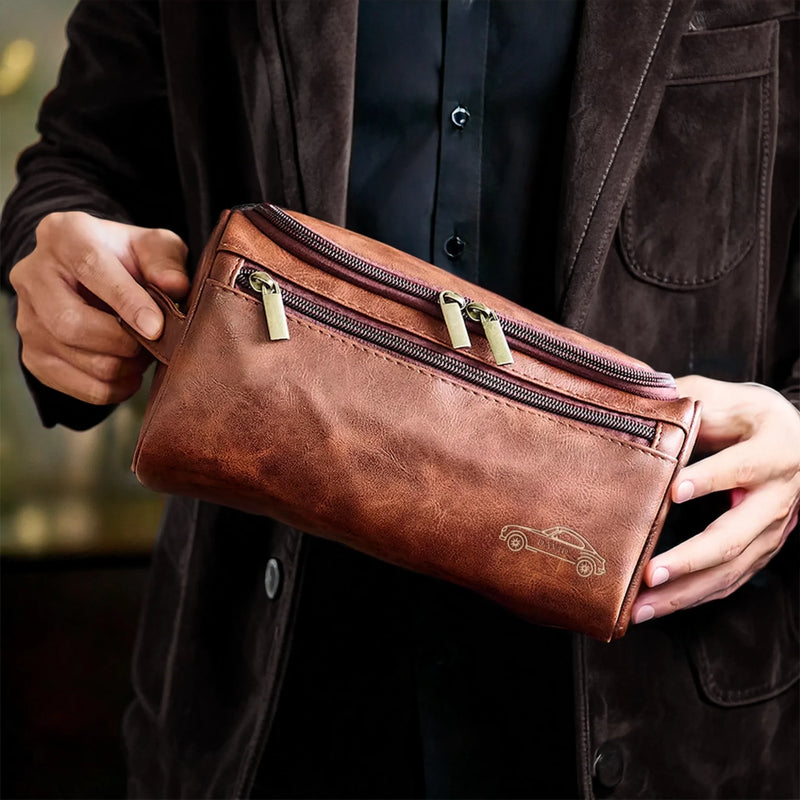 Personalized Leather Toiletry Bag - Gift For Auto Enthusiasts, Car Lovers - Classic Ride, Personal Touch
