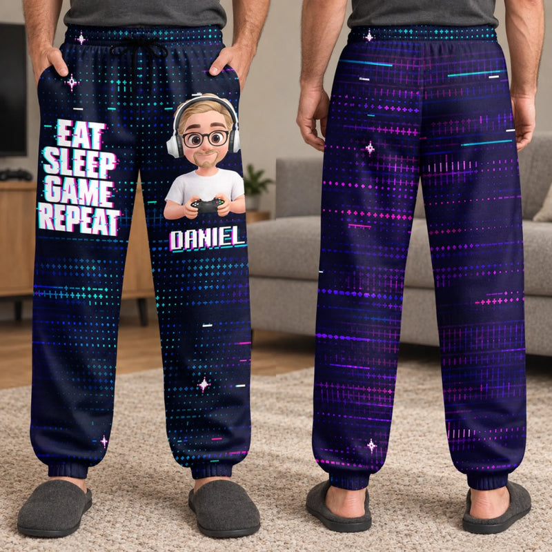 Custom Eat Sleep Game Repeat Gamer Gifts - Personalized Sweatpants - Fun Gamer