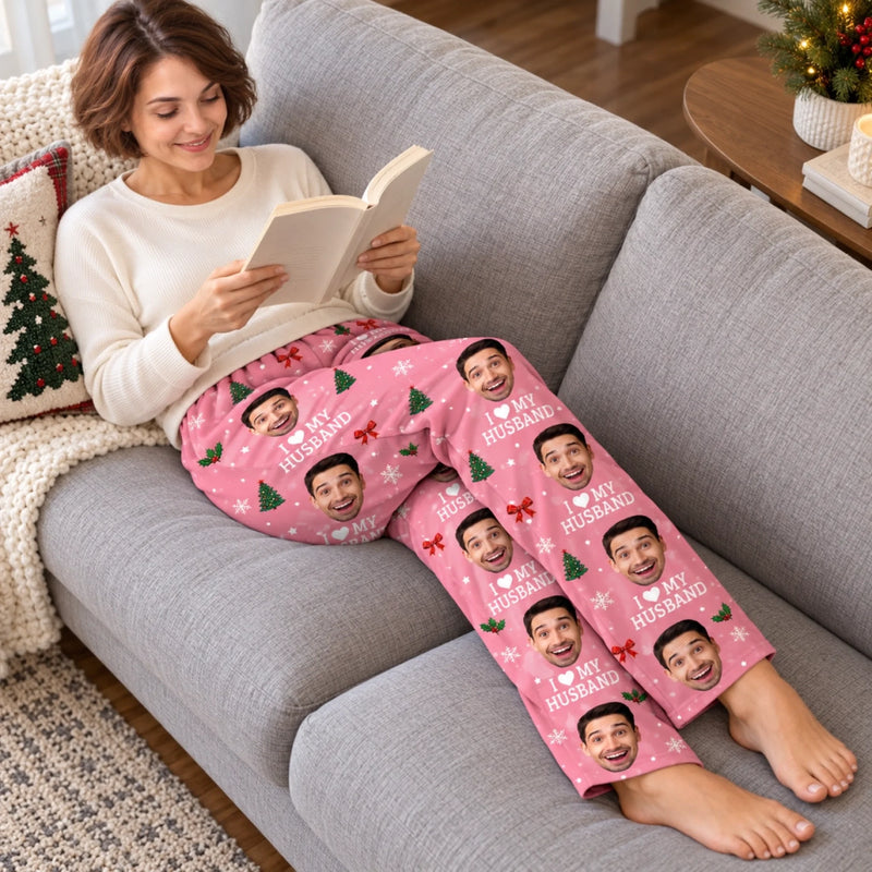 Custom I Love My Wife & Husband Couple Christmas Gifts - Personalized Pajama Pants - Nice Sleep