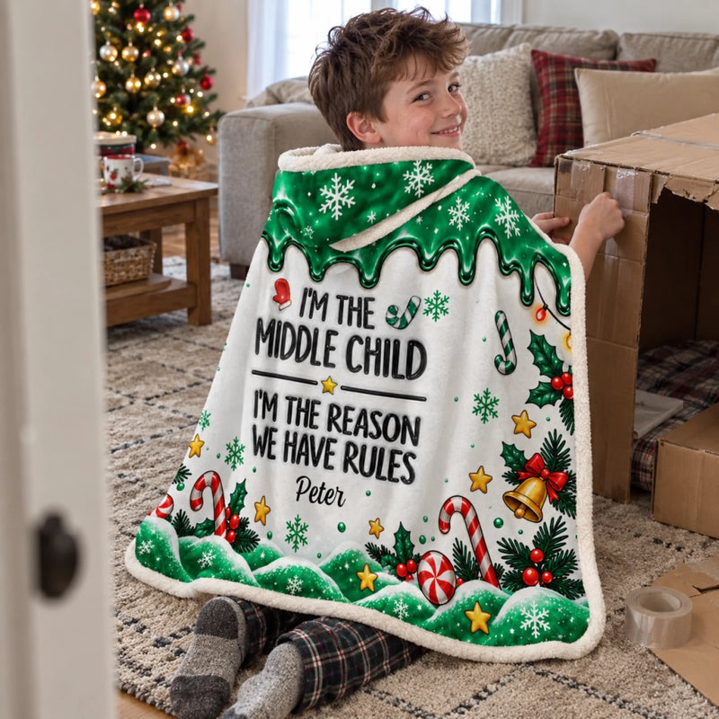 Custom Oldest Middle Youngest Child Christmas Gifts - Personalized Wearable Blanket Hoodie - The One Who Runs The Show