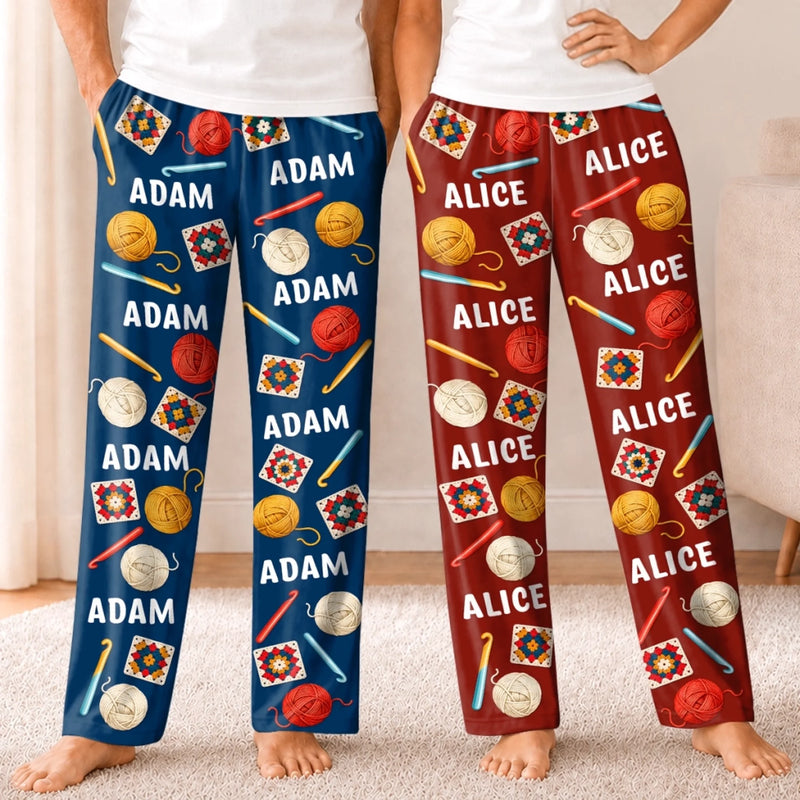 Custom Knitting Couple Pajama Gifts - Personalized Pajama Pants - My Hobby