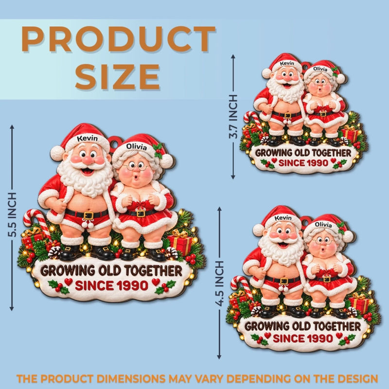 Custom Growing Old Together Couple Christmas Gifts - Personalized Christmas Wood Ornament - Growing Old Still Flirting