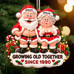 Custom Growing Old Together Couple Christmas Gifts - Personalized Christmas Wood Ornament - Growing Old Still Flirting