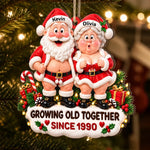 Custom Growing Old Together Couple Christmas Gifts - Personalized Christmas Wood Ornament - Growing Old Still Flirting