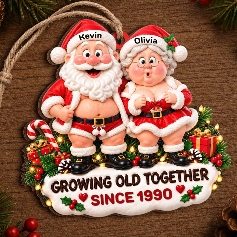 Custom Growing Old Together Couple Christmas Gifts - Personalized Christmas Wood Ornament - Growing Old Still Flirting