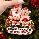 Custom Growing Old Together Couple Christmas Gifts - Personalized Christmas Wood Ornament - Growing Old Still Flirting