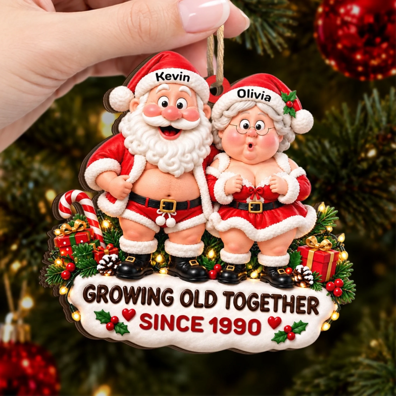 Custom Growing Old Together Couple Christmas Gifts - Personalized Christmas Wood Ornament - Growing Old Still Flirting