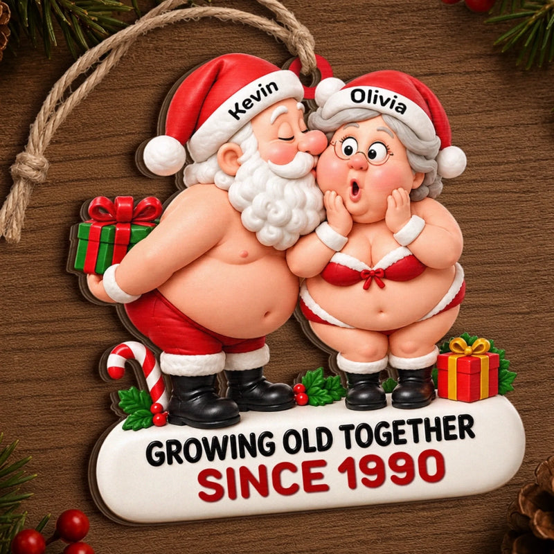 Custom Growing Old Together Couple Christmas Gifts - Personalized Wood Ornament - Together We Age Badly